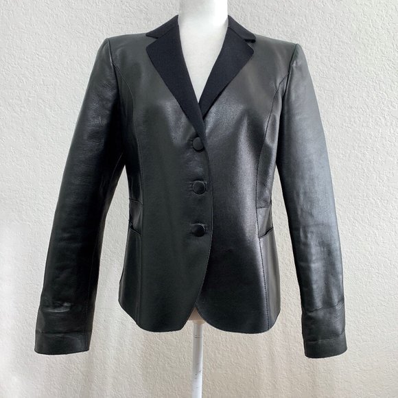 Giorgio Armani Jackets & Blazers - Giorgio Armani Womens 44 8US Black Lamb Leather Blazer Jacket Wool Lining Italy
